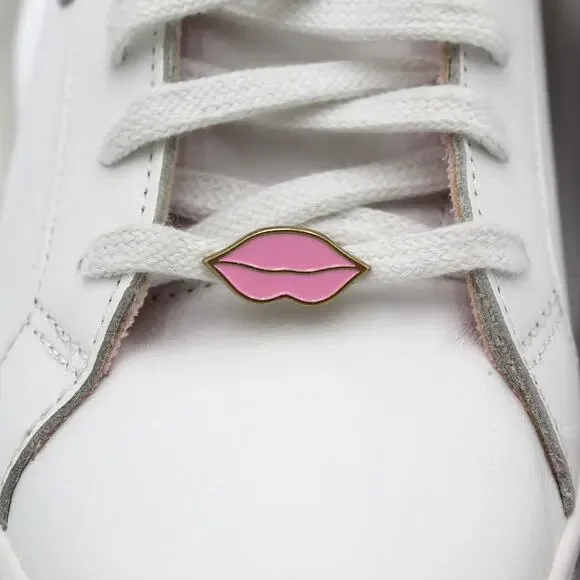 Kate Spade Keds Leather Sneakers Women 8 White Pink Heart Lips Charm Valentines - Picture 6 of 12